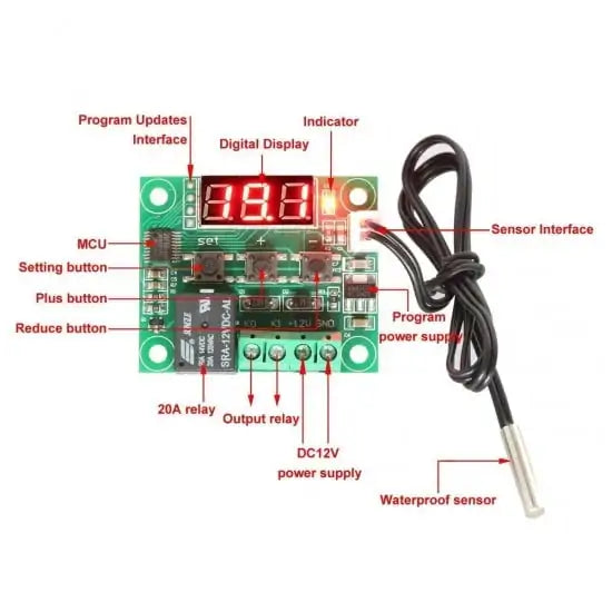 XH W1209 12V Digital Temperature Controller Module W/ Display and NTC Temp Sensor