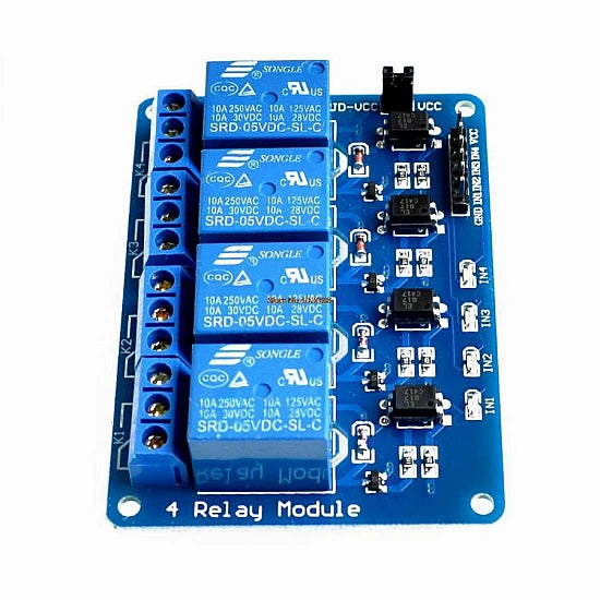 4-Channel 5V 10A Relay Module with Optocoupler – High-Current Switching with Electrical Isolation
