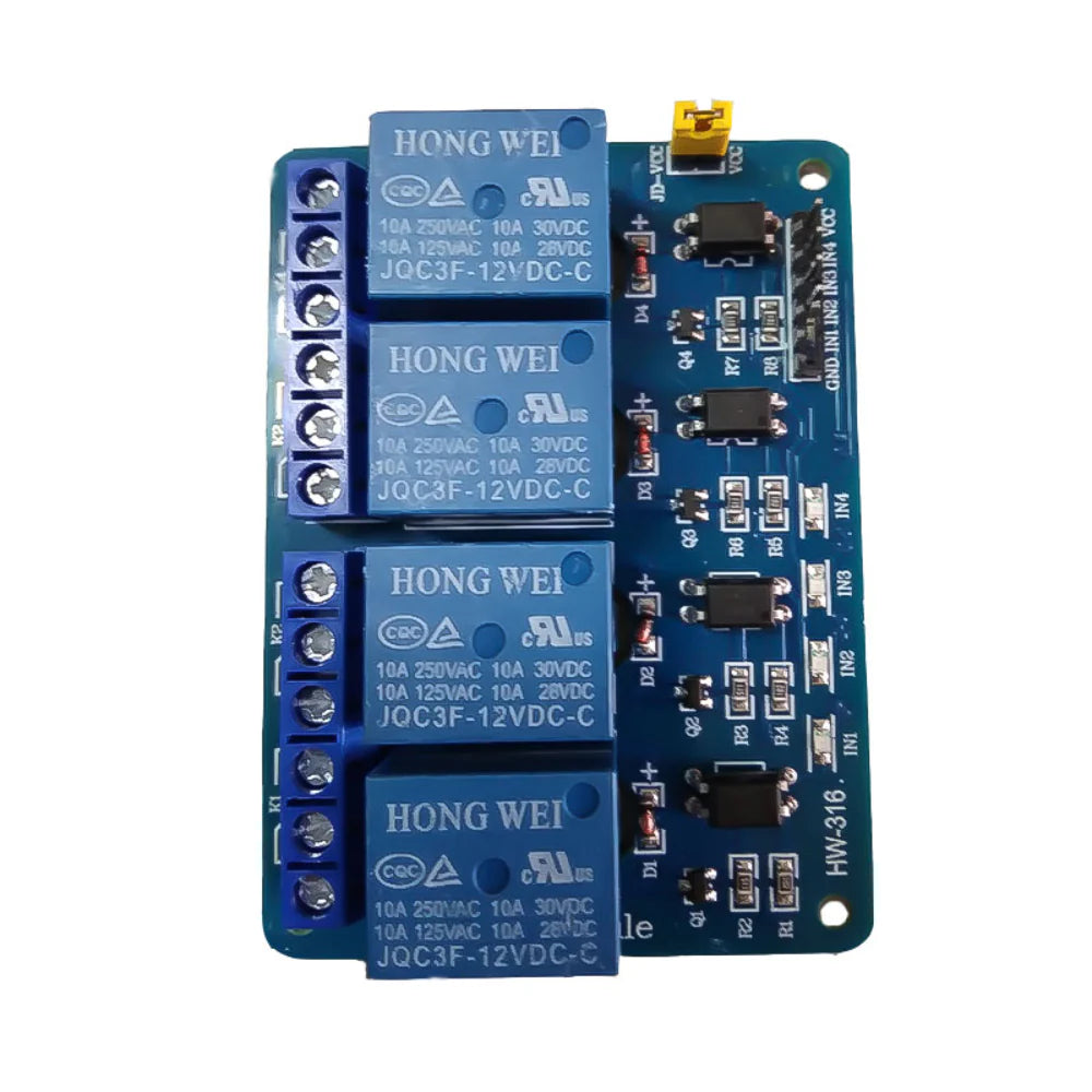 4-Channel 5V 10A Relay Module with Optocoupler – High-Current Switching with Electrical Isolation