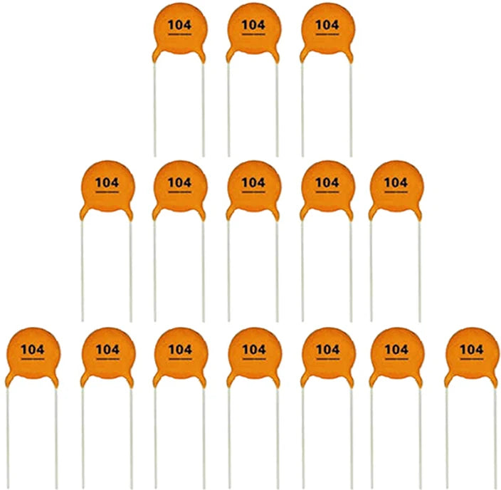0.1µF (104) Ceramic Capacitor – 50 Pcs Pack