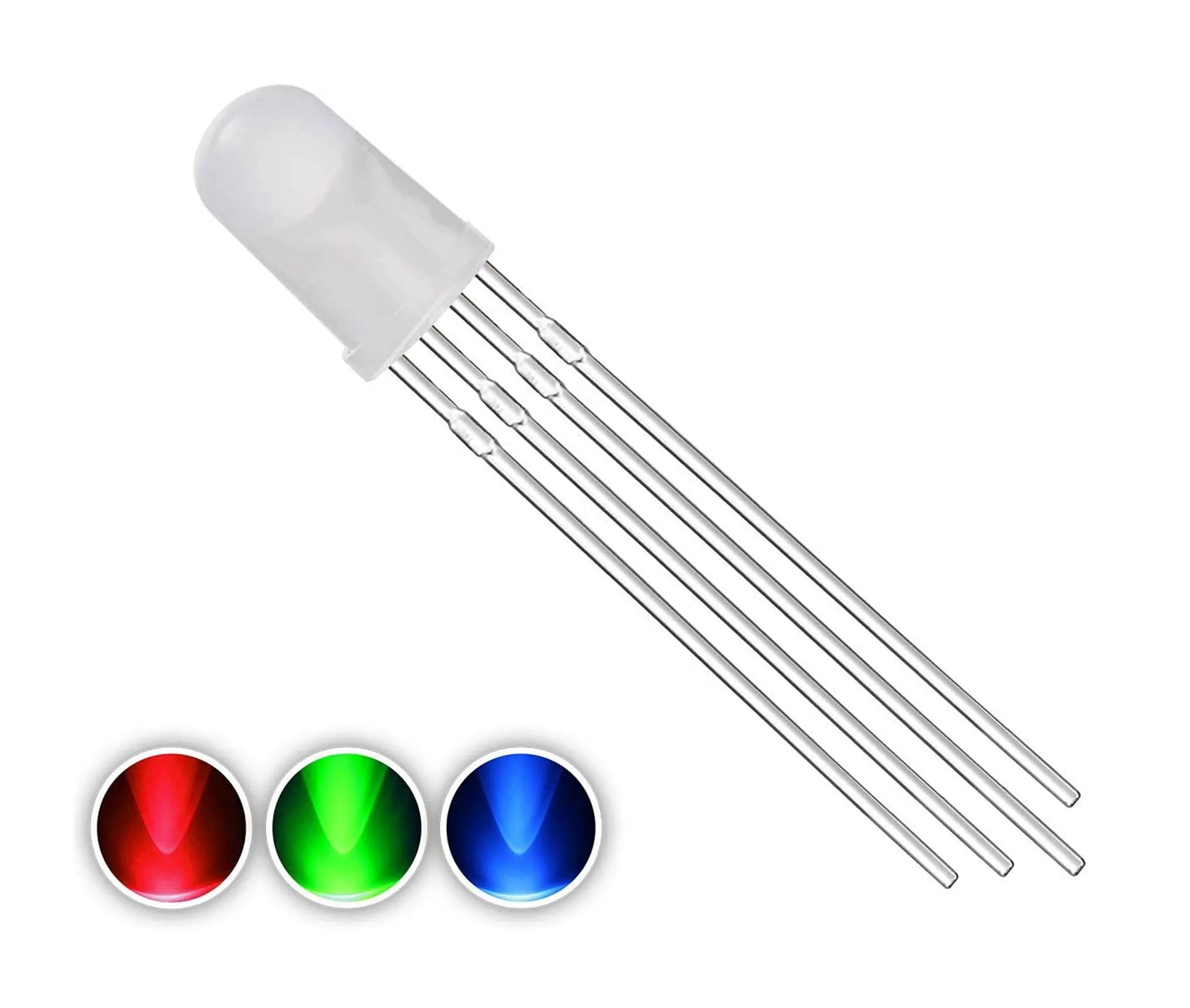 5mm Round RGB LED 4-Pin Through Hole White Diffused (Common Anode) – Pack of 20