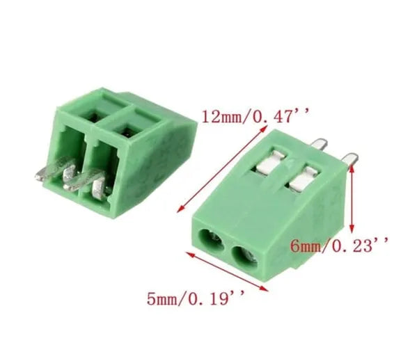 2-Pin Screw Terminal Block – 5.08mm Pitch (Green) 128-02P (Pack of 25)