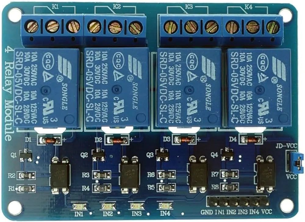 4-Channel 5V 10A Relay Module with Optocoupler – High-Current Switching with Electrical Isolation