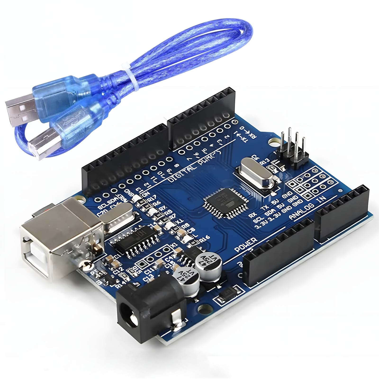 Arduino UNO R3 SMD Atmega328P Board with Cable (USB A to B) – 30 cm- Clone Compatible Model