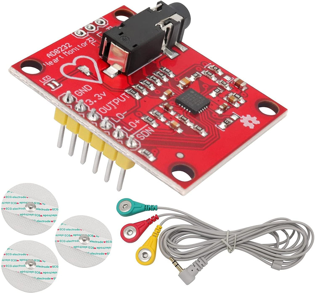 Heart Rate Monitor Kit with AD8232 ECG Sensor Module – High-Quality Bio-Signal Tracking