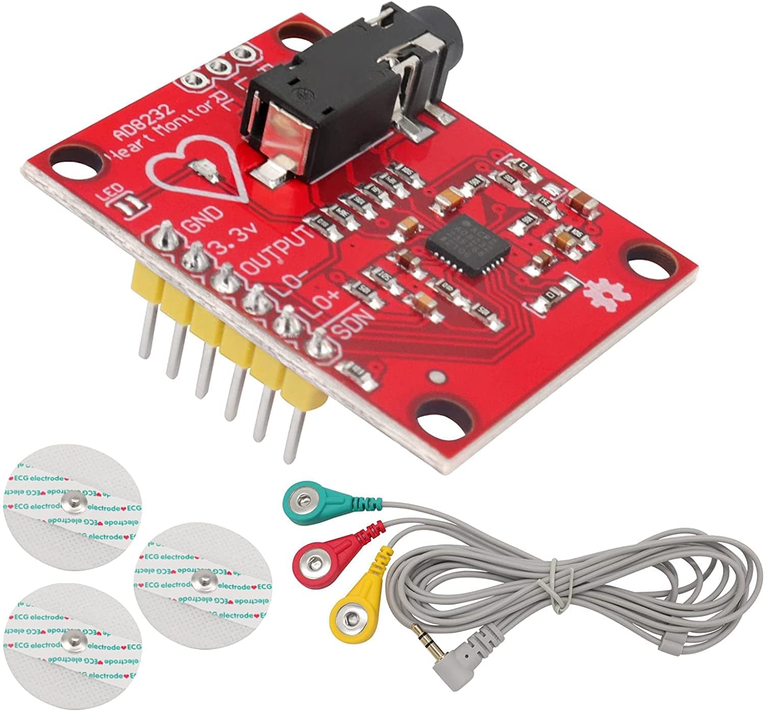 Heart Rate Monitor Kit with AD8232 ECG Sensor Module – High-Quality Bio-Signal Tracking