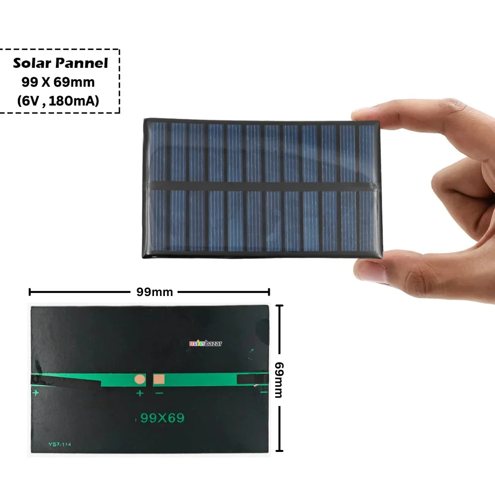 99×69mm Mini Solar Panel – 6V 180mA PCB Type Solar Cell for DIY, Arduino, IoT & Robotics