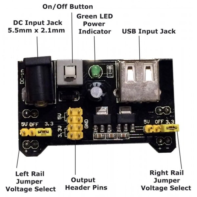 Breadboard Power Supply Module – 3.3V & 5V Dual Output