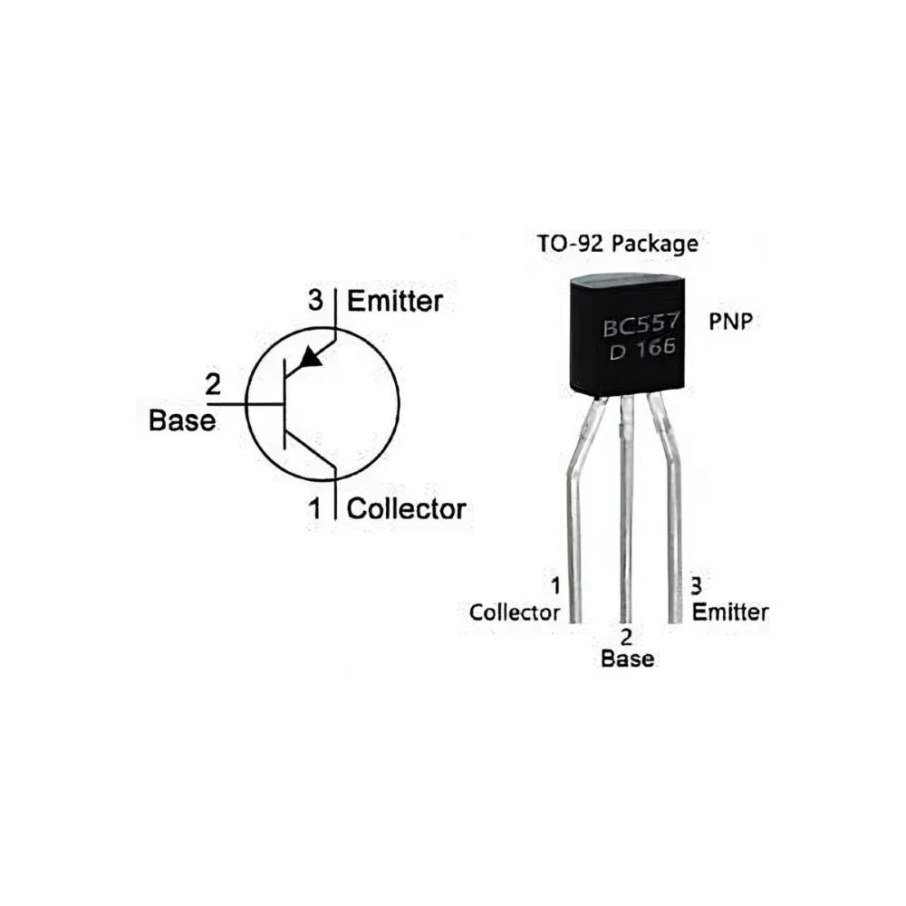BC557 PNP Transistor TO-92 (Pack of 5) – General Purpose PNP Bipolar Junction Transistor