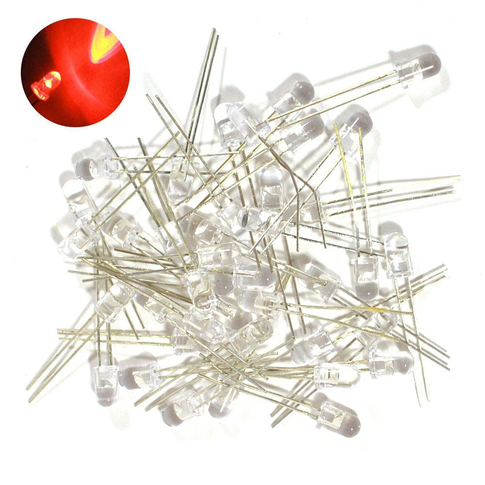 Pack of 50 – 5mm Bright Red Transparent LEDs
