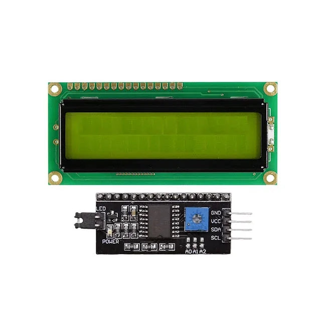 16x2 LCD Module Shield with I2C Interface – Yellow-Green Backlight Alphanumeric Display