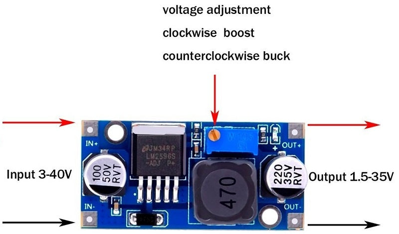 LM2596S DC-DC Step-Down Power Supply Module with SMD LED Indicator – Adjustable Buck Converter(Pack of 3)