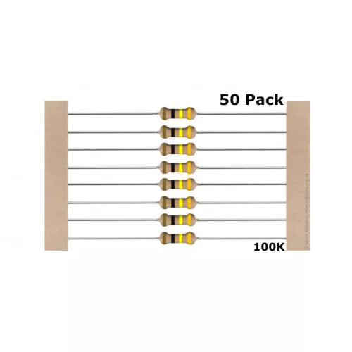 50 Pcs 100K Ohm 1/4 Watt Resistors – 5% Tolerance