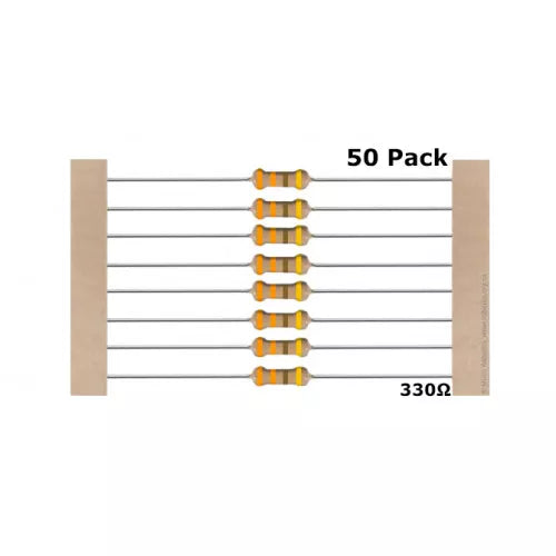50 Pcs 330 Ohm 1/4 Watt Resistors – 5% Tolerance | Through-Hole Resistor Pack