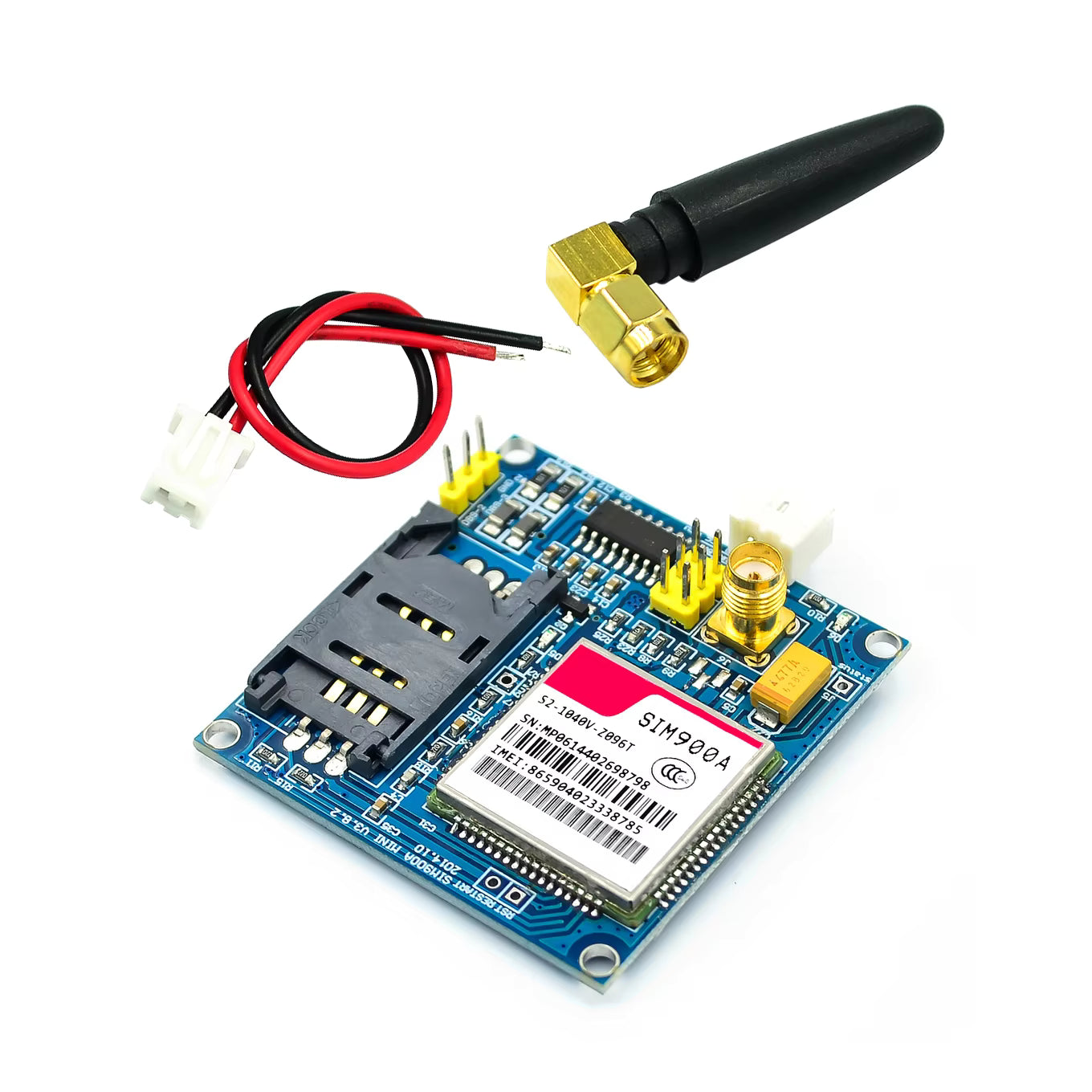SIM900A GSM/GPRS Module with Antenna – Dual Band 900/1800MHz for SMS, Voice, and Internet