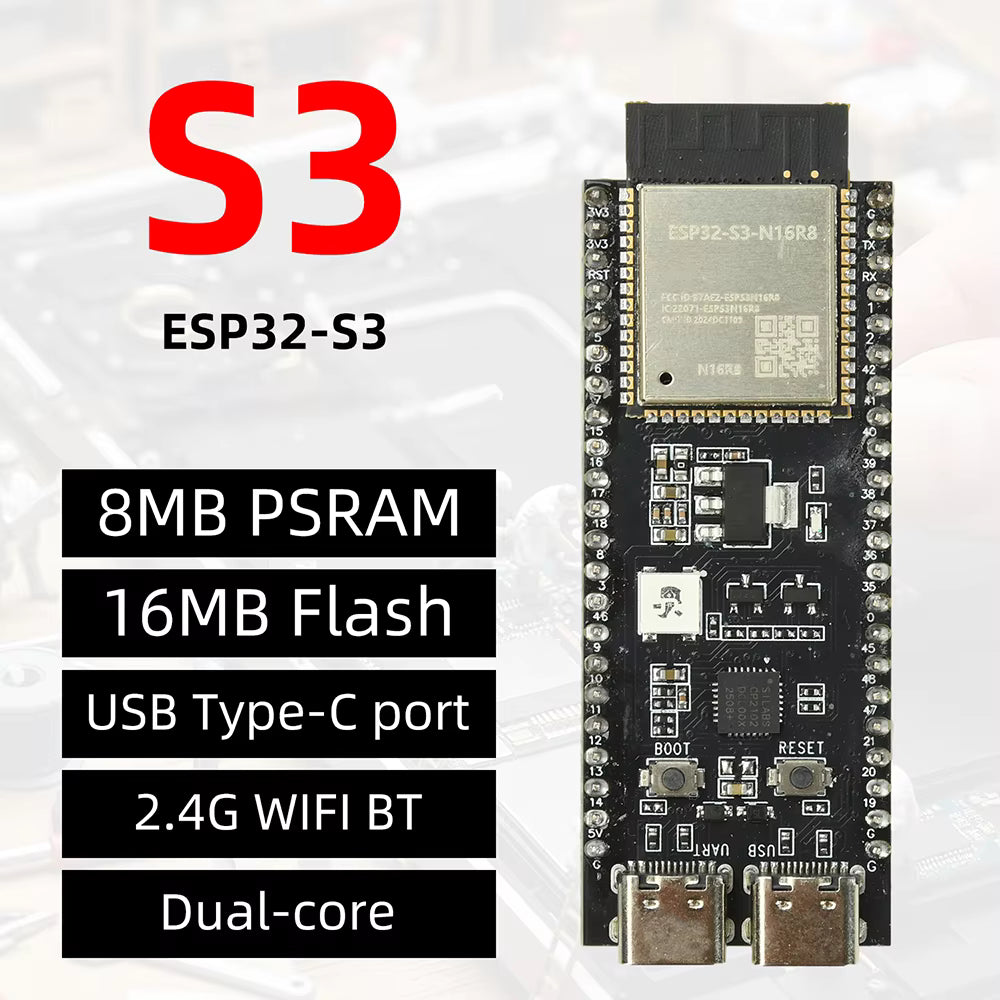 ESP32-S3 WROOM N16R8 Development Board – 16MB Flash + 8MB PSRAM WiFi & Bluetooth 5 LE USB Type-C IoT Board