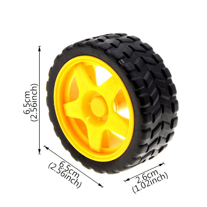 65mm Robot Wheel for BO Motors (Yellow) – Durable Lightweight Wheel for Robotics Projects