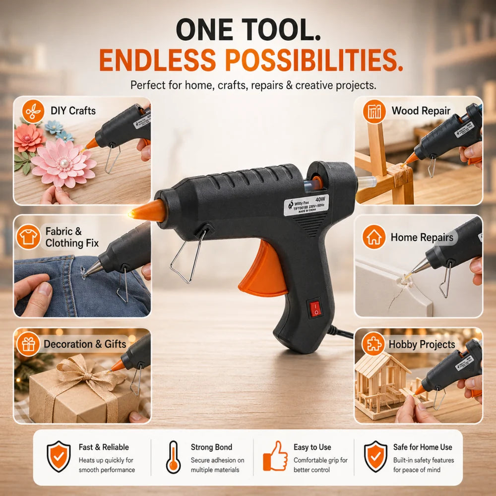 40W Corded Electric Glue Gun – Hot Melt Adhesive Gun for DIY Crafts, Repairs & Electronics Projects