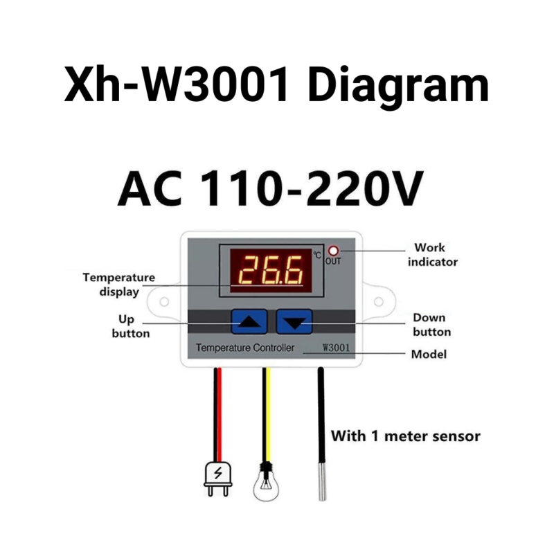 XH-W3001 Digital Temperature Controller Module – 12V/24V/220V (Thermostat Switch Sensor Module)