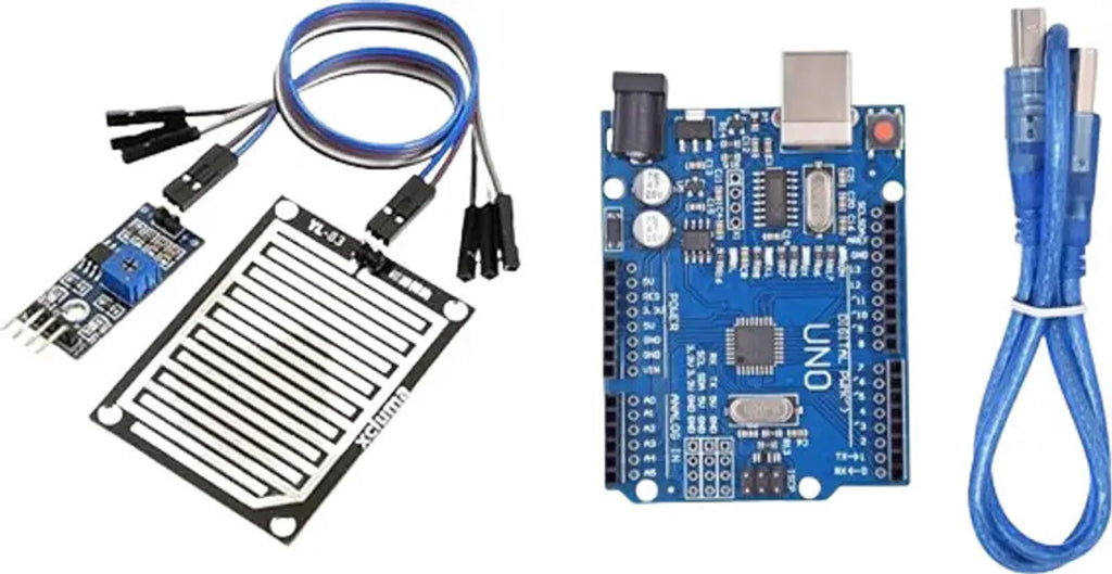 Arduino UNO R3 SMD Board with USB Cable & Rain Drop Sensor Module – Weather Monitoring Starter Kit