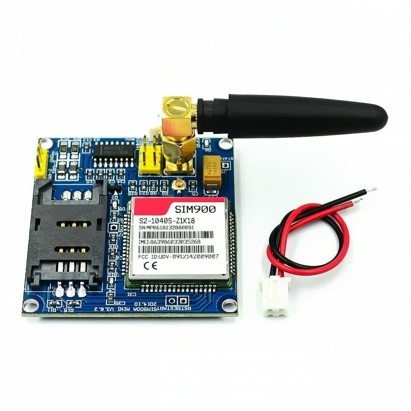 SIM900A GSM/GPRS Module with Antenna – Dual Band 900/1800MHz for SMS, Voice, and Internet