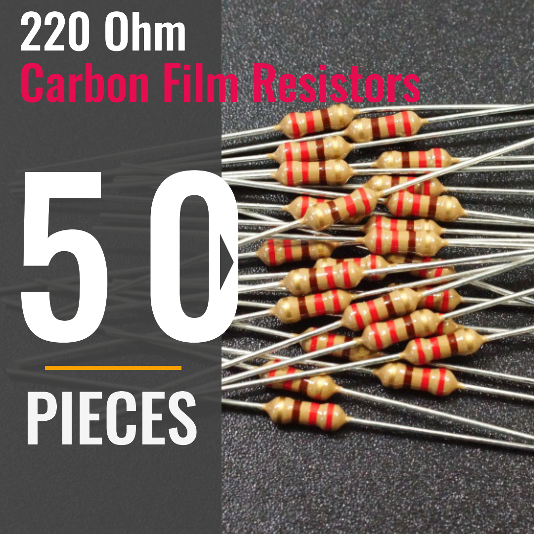 50 Pcs 220 Ohm 1/4 Watt Resistors – 5% Tolerance | Precision Carbon Film Resistor Pack