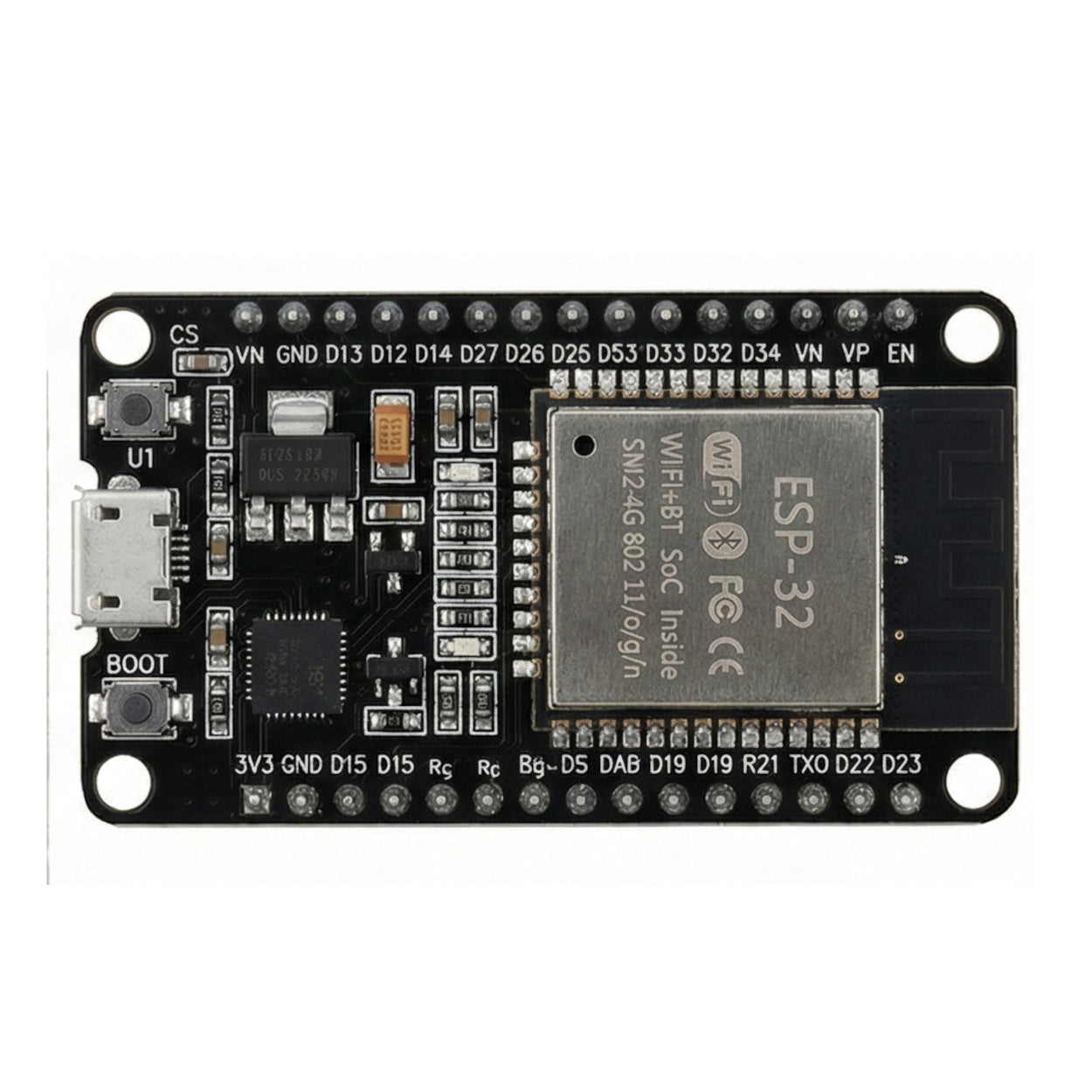 ESP32 WROOM-32 30-Pin Development Board with Micro USB – Dual-Core WiFi + Bluetooth IoT Board