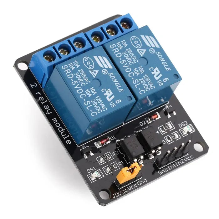 2-Channel 5V 10A Relay Module with Optocoupler – High-Current Switching with Electrical Isolation