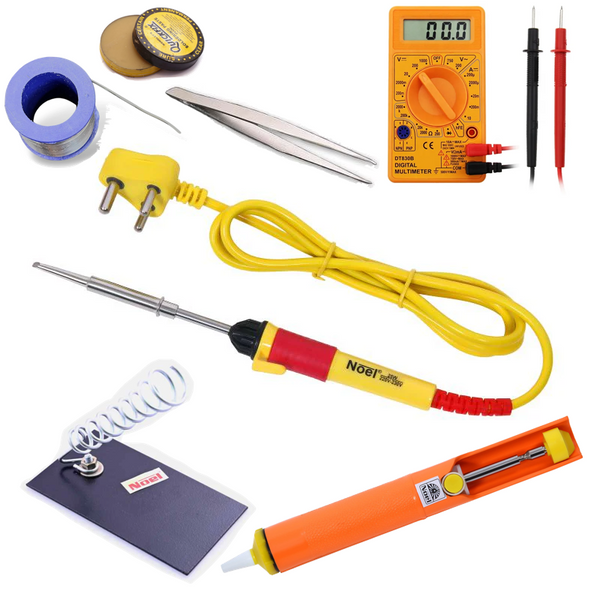 Basic Electric 25W Soldering Iron Kit - Set of 7 | DT830D, Wire, Flux, Pump, Stand, Tweezer